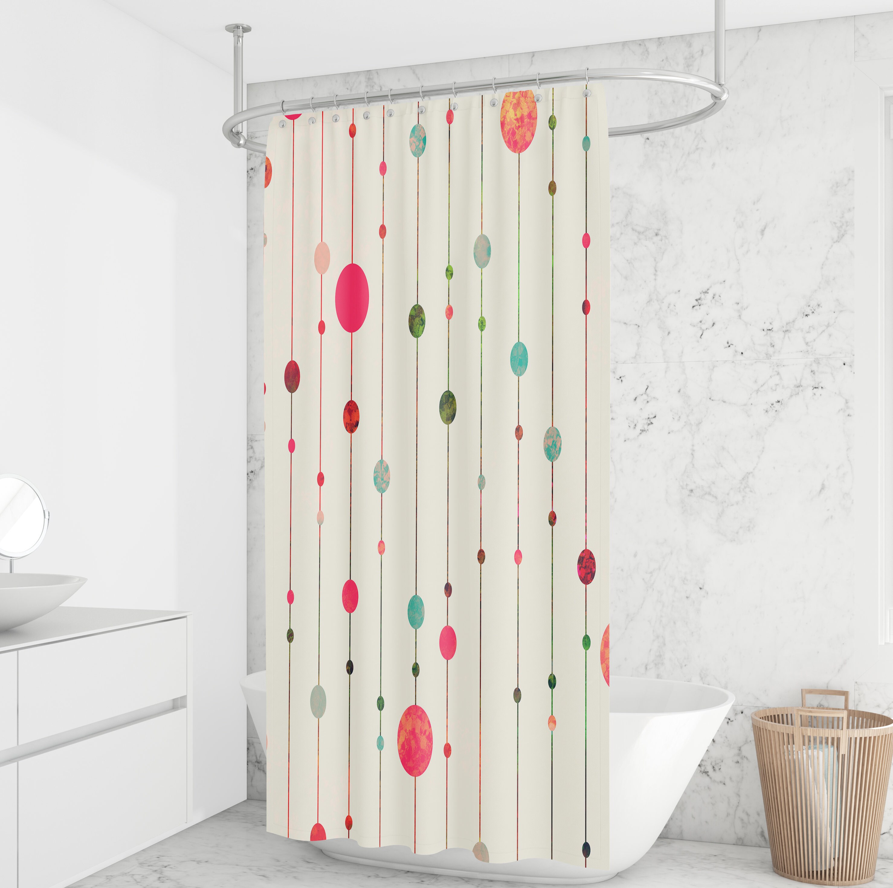 Colorful Mid Century Modern Shower Curtain - Matching Bath Towels and Mat Available - Image 2
