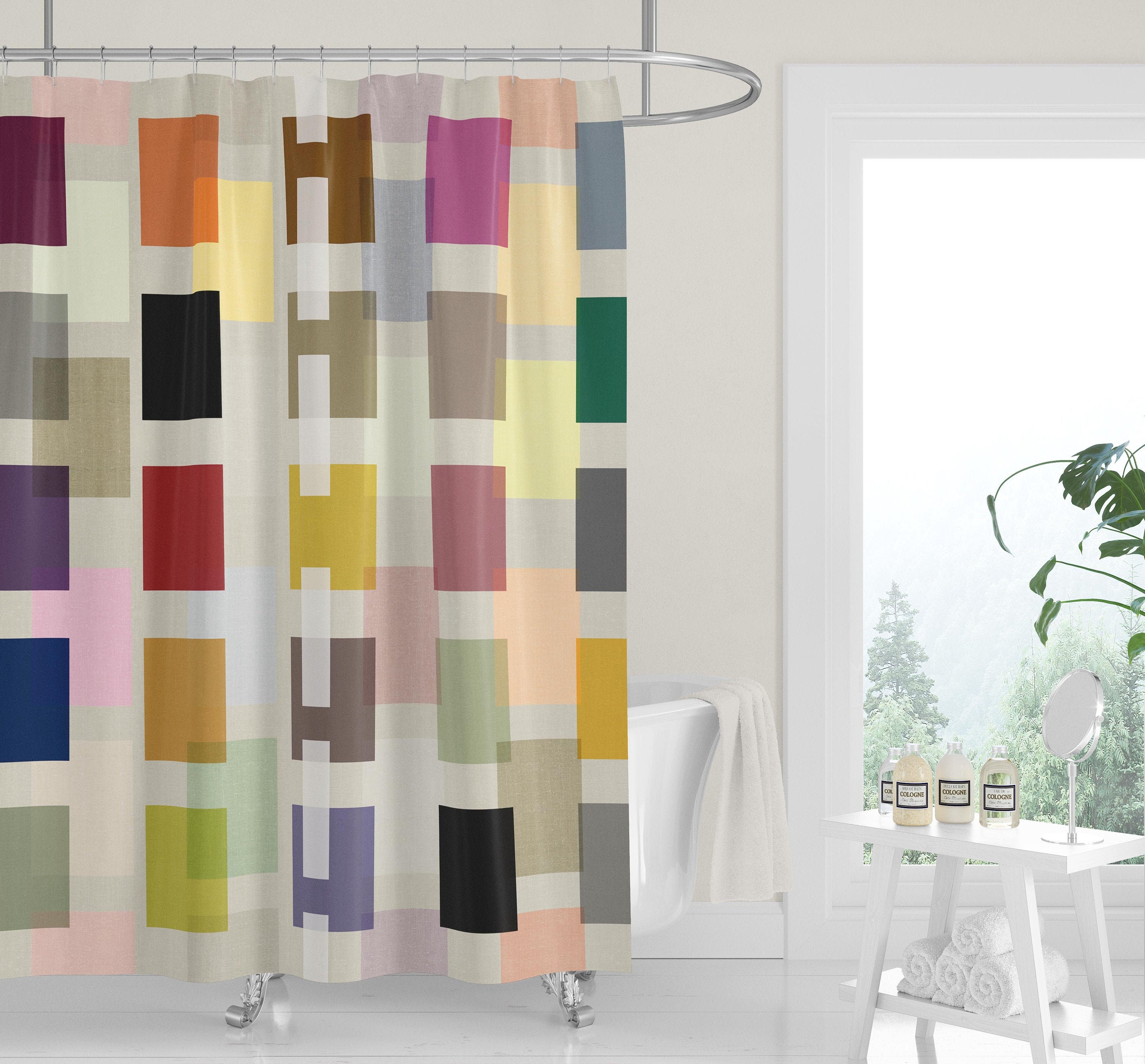 Colorful Mid-Century Color Block Squares Shower Curtain for a Funky Bathroom Style - Image 3