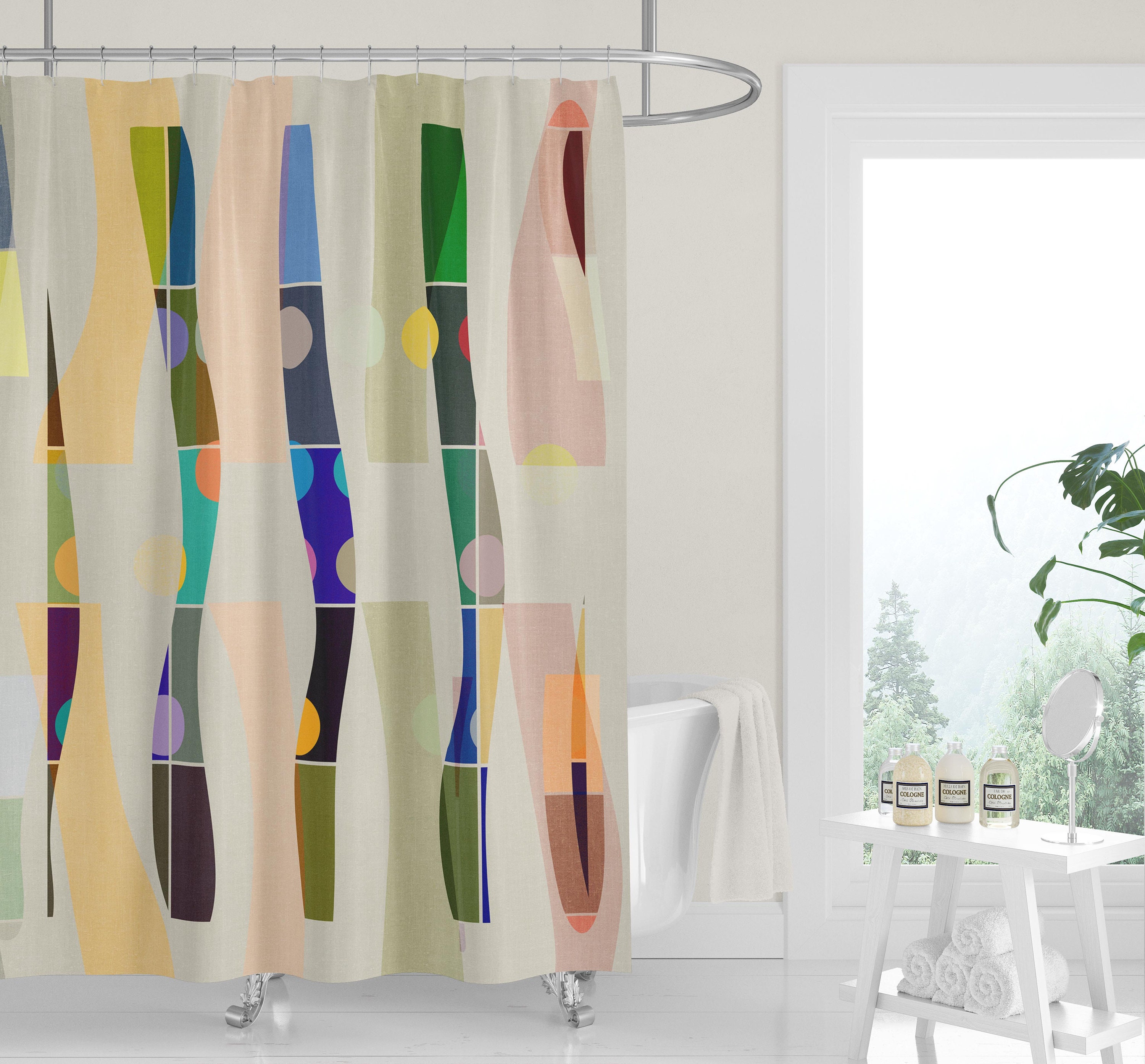 Colorful Mid-Century Color Block Squares Shower Curtain for a Funky Bathroom Style - Image 4