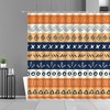 Colorful Mid-century Boho Horizontal Blue Fabric Shower Curtain, Retro Stripe Pattern