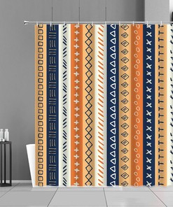 Colorful Mid-century Boho Vertical Blue Fabric Shower Curtain, Retro Stripe Pattern for Home Bathroom Set Decor