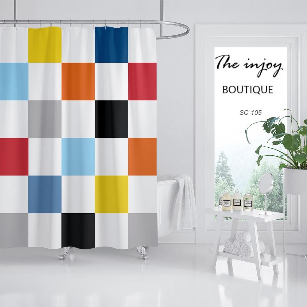 Colorful Mosaic Shower Curtain - Modern Art Waterproof and Washable with Custom Sizes - Image 2