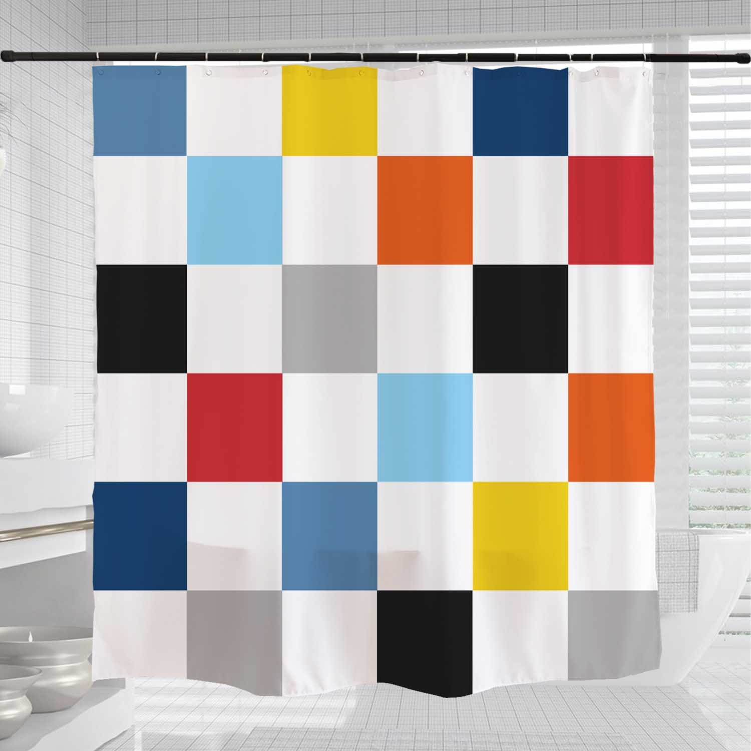 Colorful Mosaic Shower Curtain - Modern Art Waterproof and Washable with Custom Sizes - Image 3