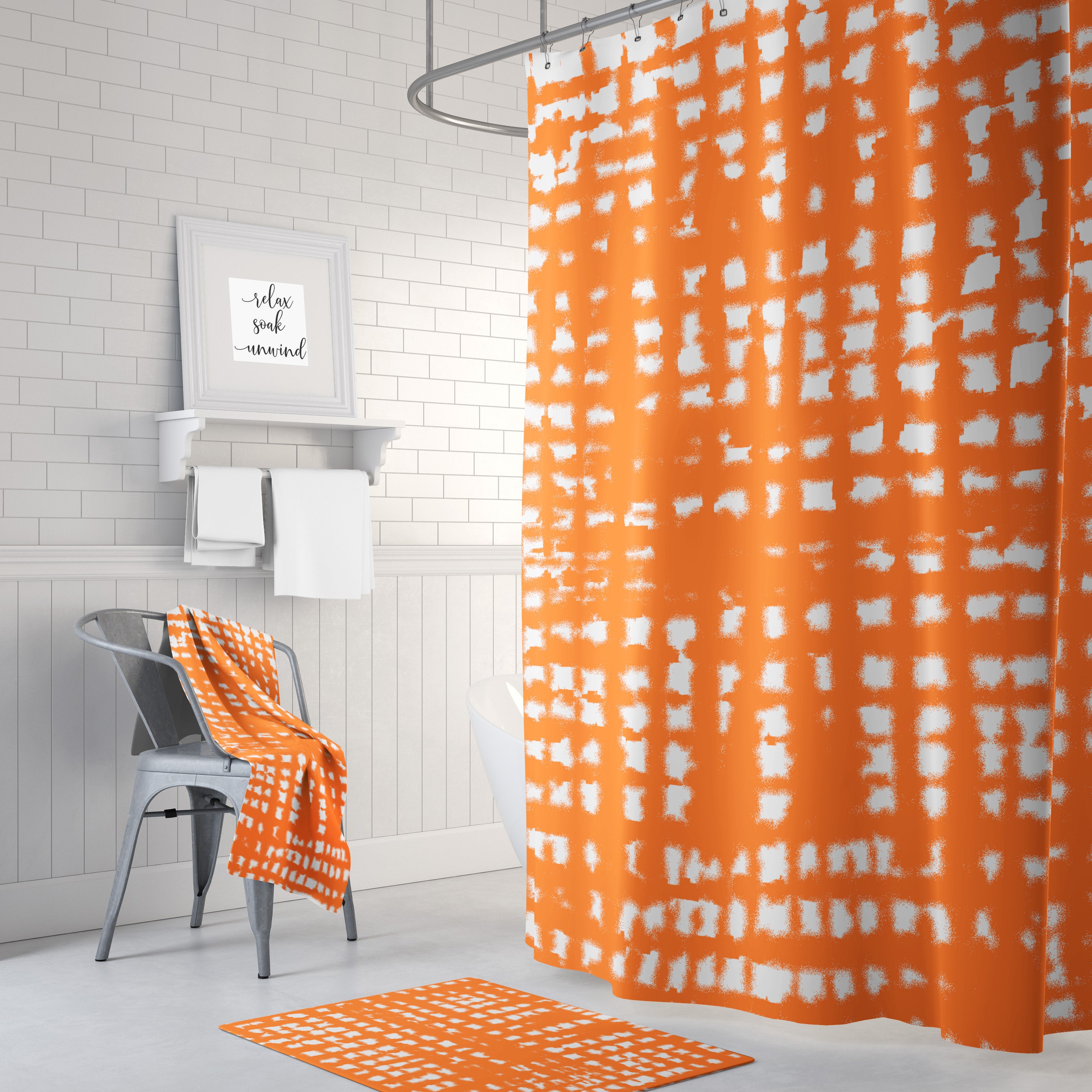 Colorful Orange and White Shower Curtain, Add a Vibrant Touch to Your Bathroom