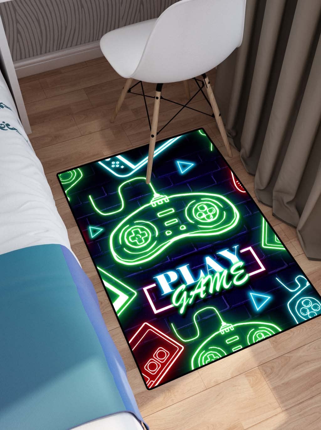 Colorful Painting Floor Rug for Gamepad Gaming in Game Room