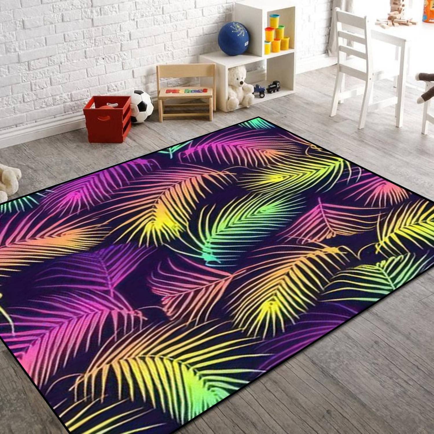 Colorful Palm Leaves Tropical Neon Area Rugs, Indoor Non-Slip Kids Rug, Machine Washable Breathable Durable Carpet - Image 2