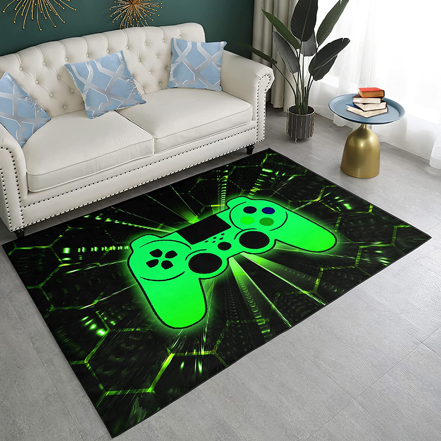 Colorful Pattern Printed Game Room Carpet - Large Non-Slip Gamer Rug, Home Decoration