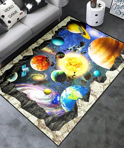 Colorful Planet Printed Throw Rugs: Lively 3D Outer Space Area Rug for Kids' Rooms and Beyond