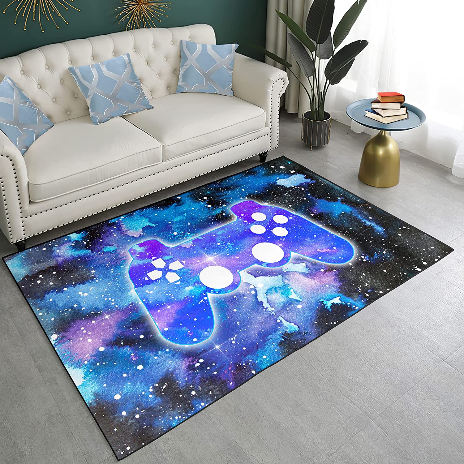 Colorful Printed Game Area Rug - Large Novelty Gamer Carpet Decor