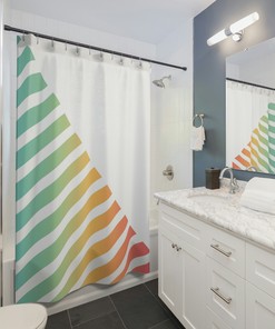 Colorful Retro Abstract Shower Curtain, 70s Theme Bathroom Decor, Unique Bathroom Curtain