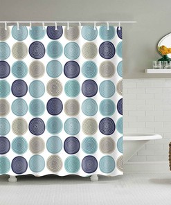 Colorful Round Shower Curtain | Blue Gray Navy Circle Line | Modern Bathroom Decor | Unique Shower Curtains