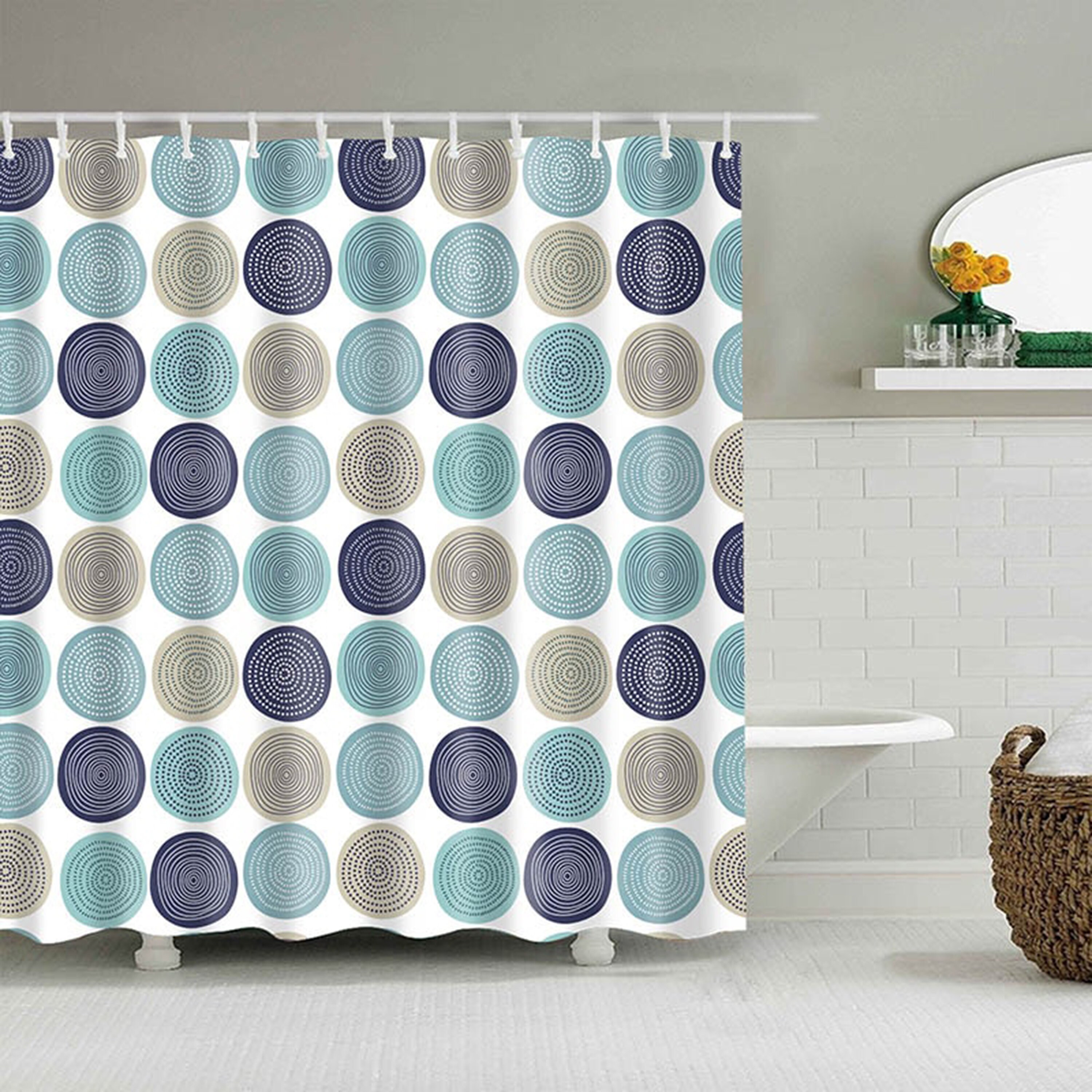 Colorful Round Shower Curtain | Blue Gray Navy Circle Line | Modern Bathroom Decor | Unique Shower Curtains