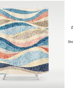 Colorful Sea Wave Dots Shower Curtain - Modern Art Bathroom Decor - Waterproof Heavy Quality Curtains