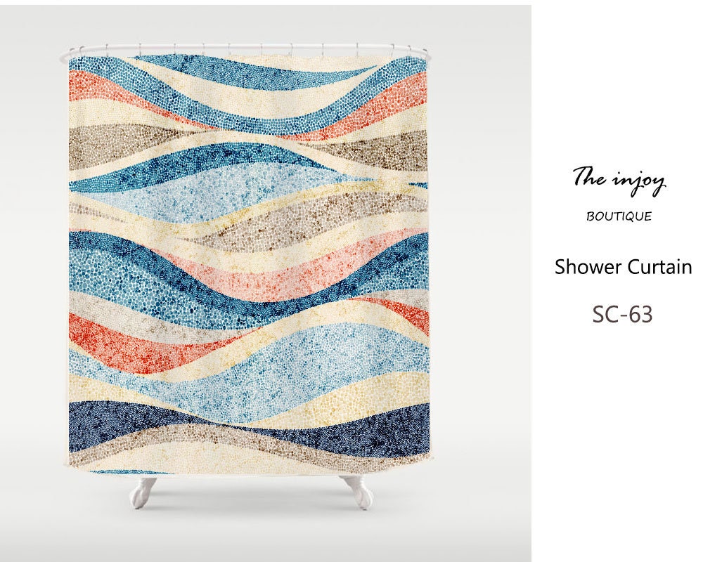 Colorful Sea Wave Dots Shower Curtain - Modern Art Bathroom Decor - Waterproof Heavy Quality Curtains