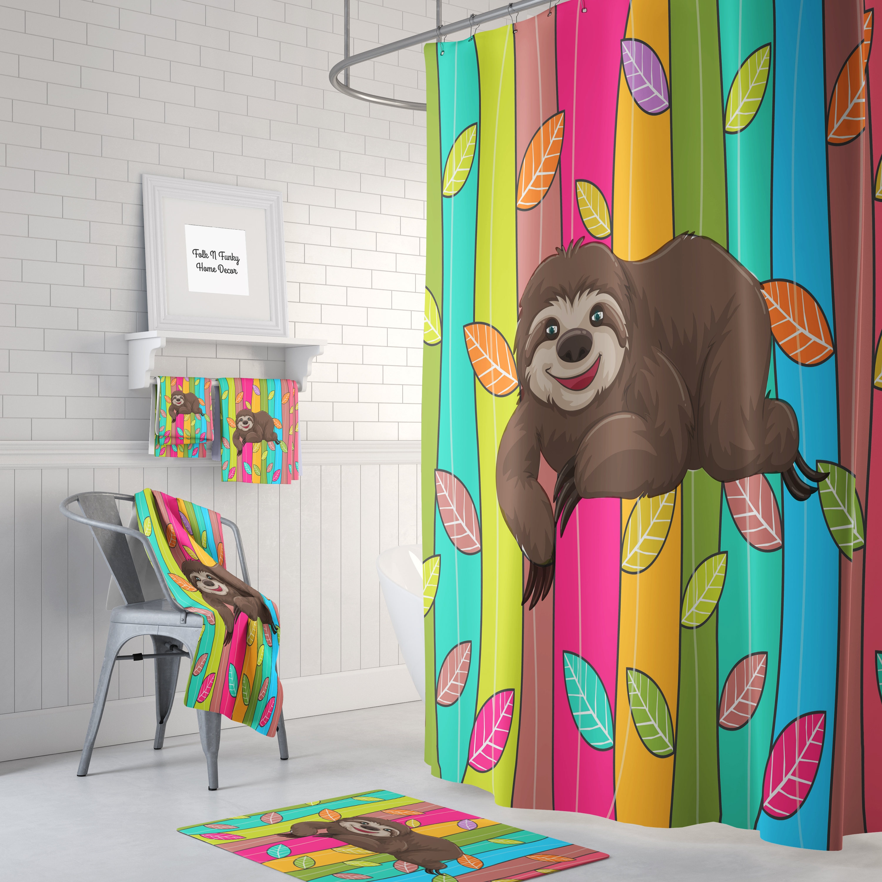 Colorful Sloth Disney Shower Curtain for a Playful Kids Bathroom Decor