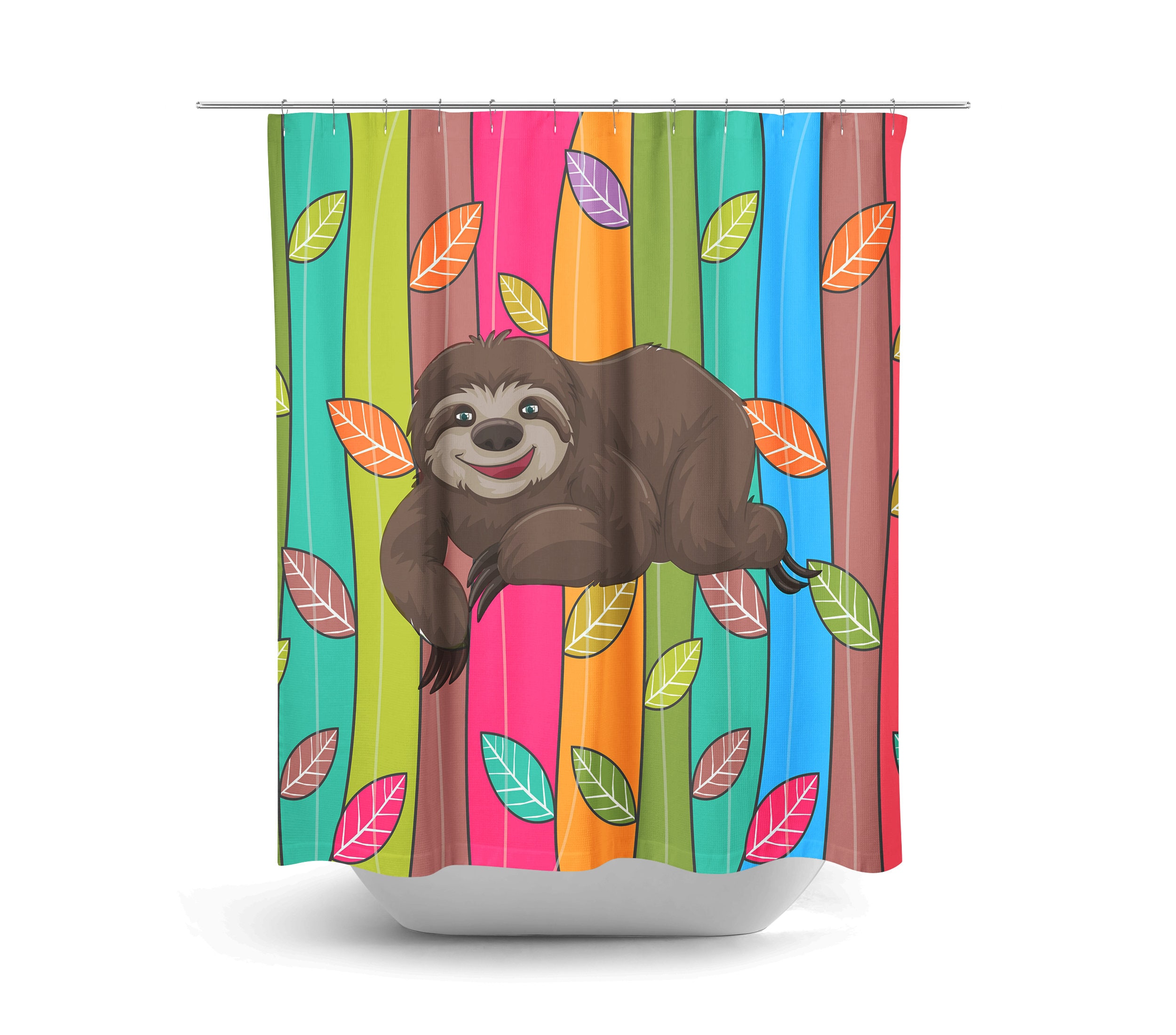 Colorful Sloth Disney Shower Curtain for a Playful Kids Bathroom Decor - Image 2