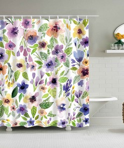 Colorful Spring Shower Curtain | Cute Purple Blue Floral Pattern | Fabric Bathroom Curtain Housewarming Gift