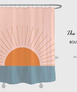 Colorful Sunrise and Blue Sea Shower Curtain, Abstract Pink Waterproof Curtain for Bath, Customizable 72*72