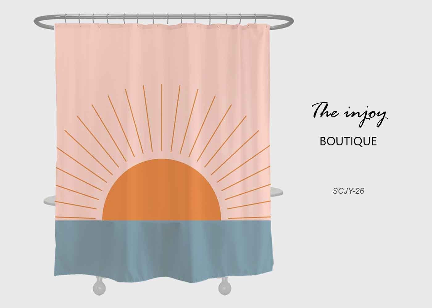 Colorful Sunrise and Blue Sea Shower Curtain, Abstract Pink Waterproof Curtain for Bath, Customizable 72*72