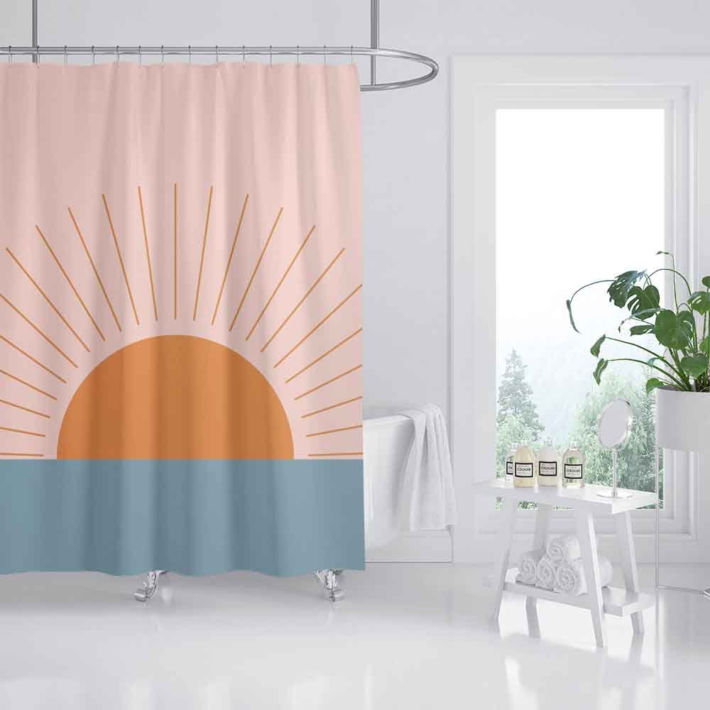 Colorful Sunrise and Blue Sea Shower Curtain, Abstract Pink Waterproof Curtain for Bath, Customizable 72*72 - Image 2