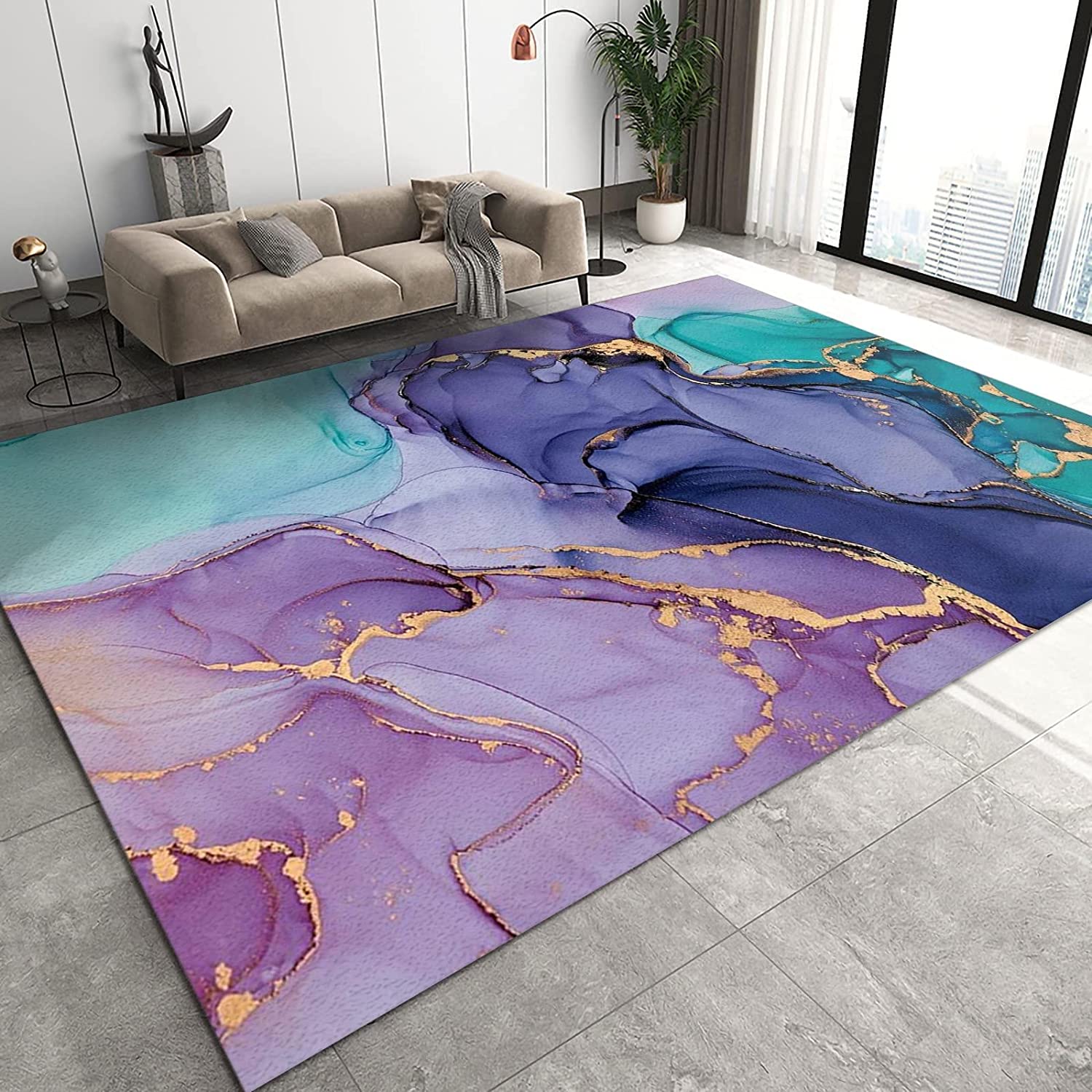 Colorful Tie Dye Marble Fluid Art Area Rugs - Machine Washable Breathable Durable Carpet with Floor Rugs