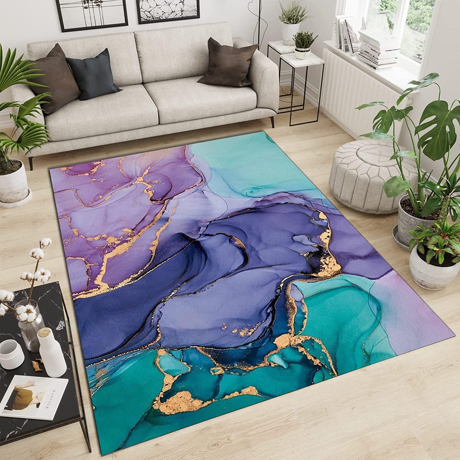 Colorful Tie Dye Marble Fluid Art Area Rugs - Machine Washable Breathable Durable Carpet with Floor Rugs - Image 2