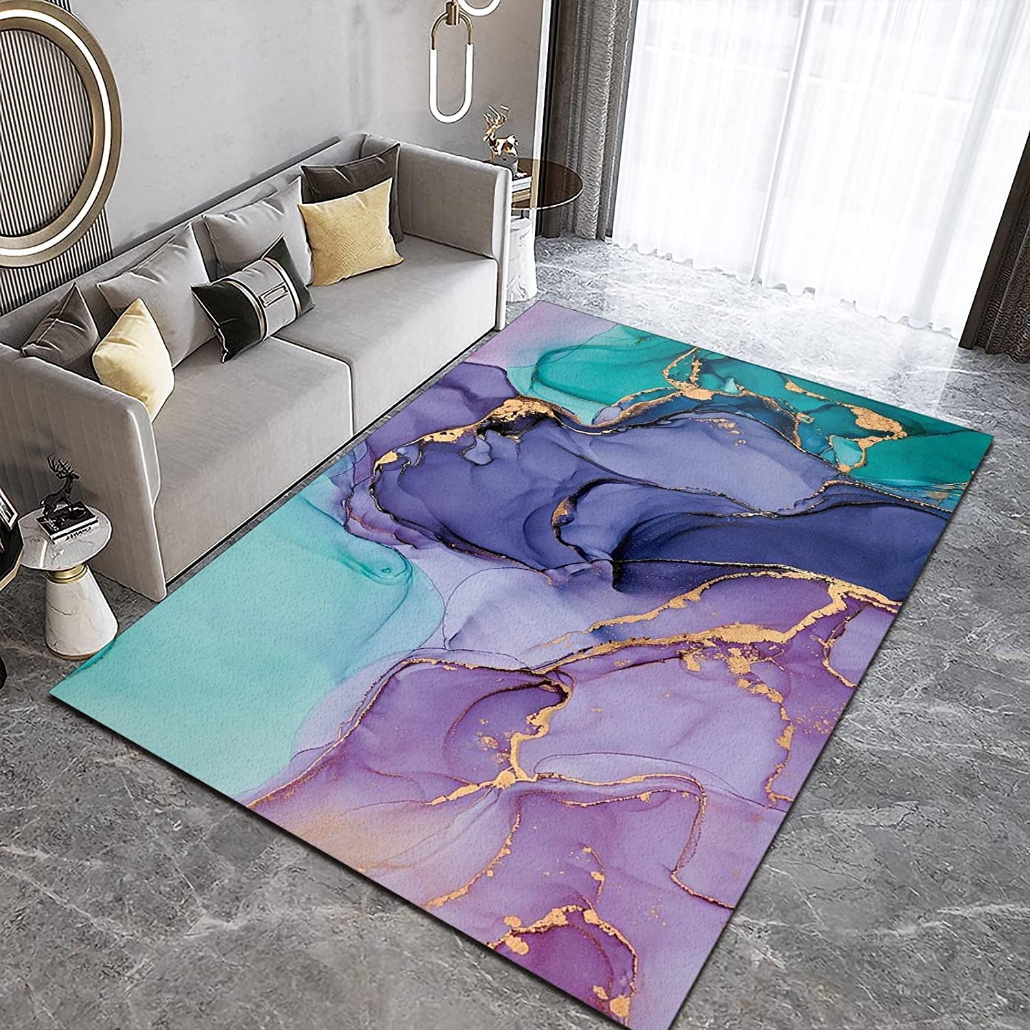 Colorful Tie Dye Marble Fluid Art Area Rugs - Machine Washable Breathable Durable Carpet with Floor Rugs - Image 3