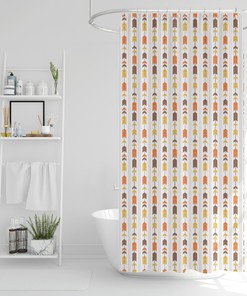 Colorful Tribal Boho Shower Curtain, Orange Brown Yellow Chevron Bath Print, Printed Fabric, Home Decor Gift Idea