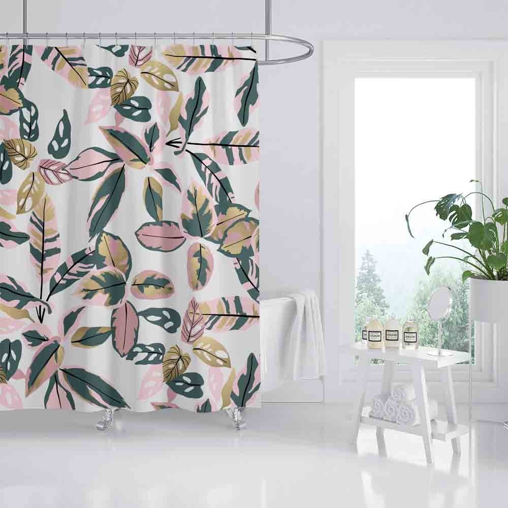 Colorful Tropical Leaves Shower Curtain, Perfect Waterproof Bathroom Accessory with Matching Hooks - Image 2