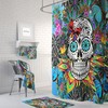 Colorful Tropical Sugar Skull Shower Curtain Set with Day of the Dead Bath Mat and Towels