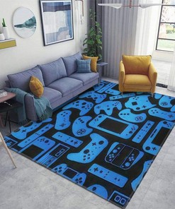 Colorful Video Game Area Rug for Bedroom and Living Room Decor, Non-Slip Polyester Gamer Mat with WOKB Game Room Rug