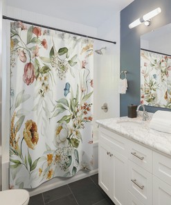 Colorful Yellow Floral Shower Curtain for a Boho Farmhouse Bathroom