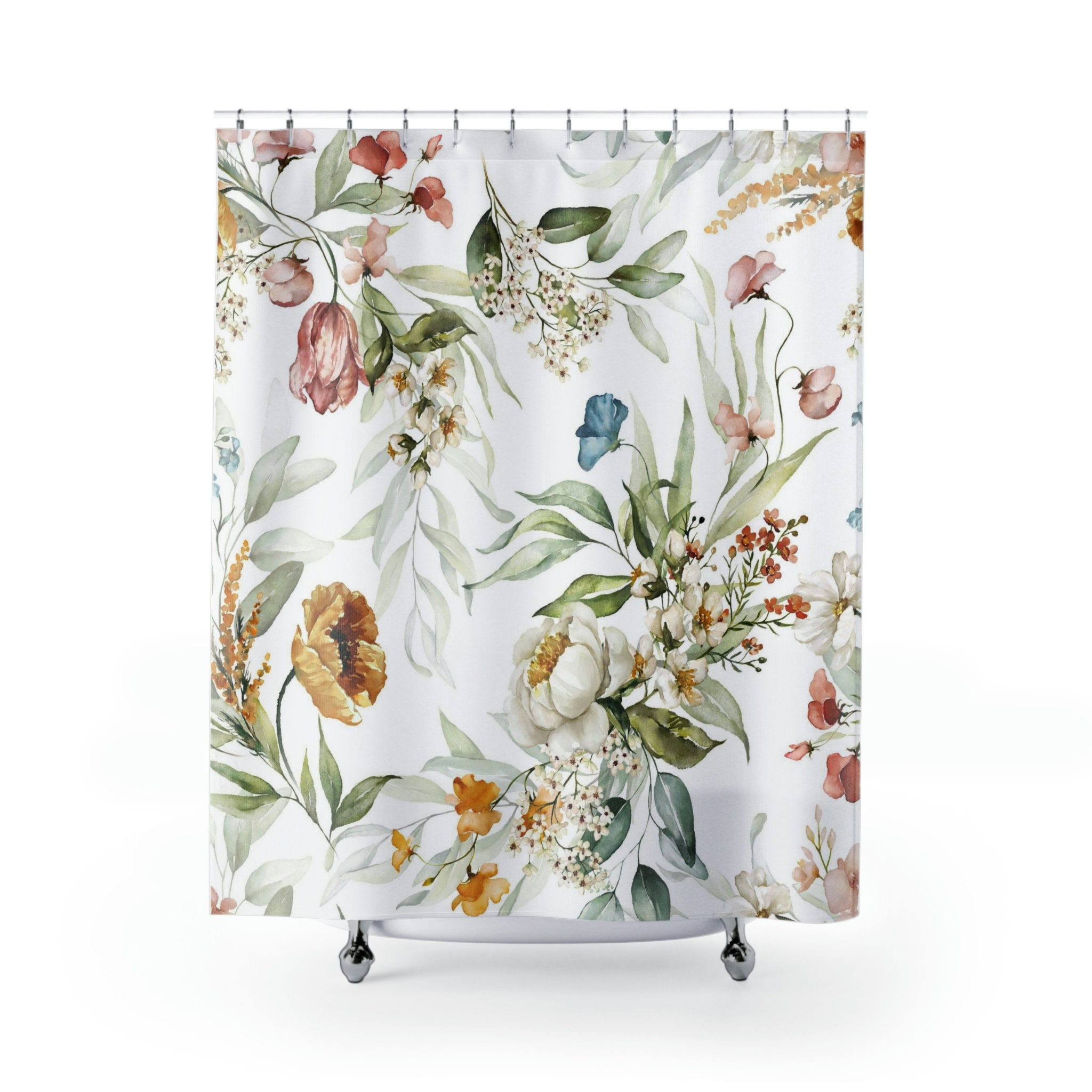 Colorful Yellow Floral Shower Curtain for a Boho Farmhouse Bathroom - Image 2