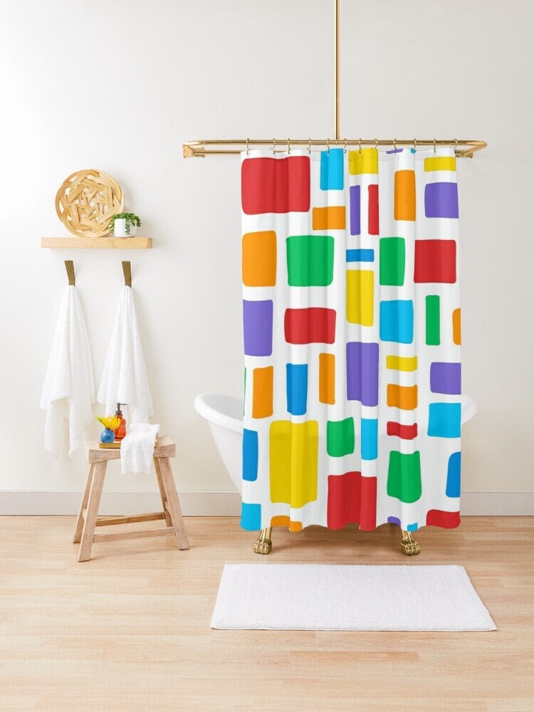 Colorful and Tropical Boho Shower Curtain - Featuring Eco-Friendly Material and Unique Abstract Design - Includes Hooks!