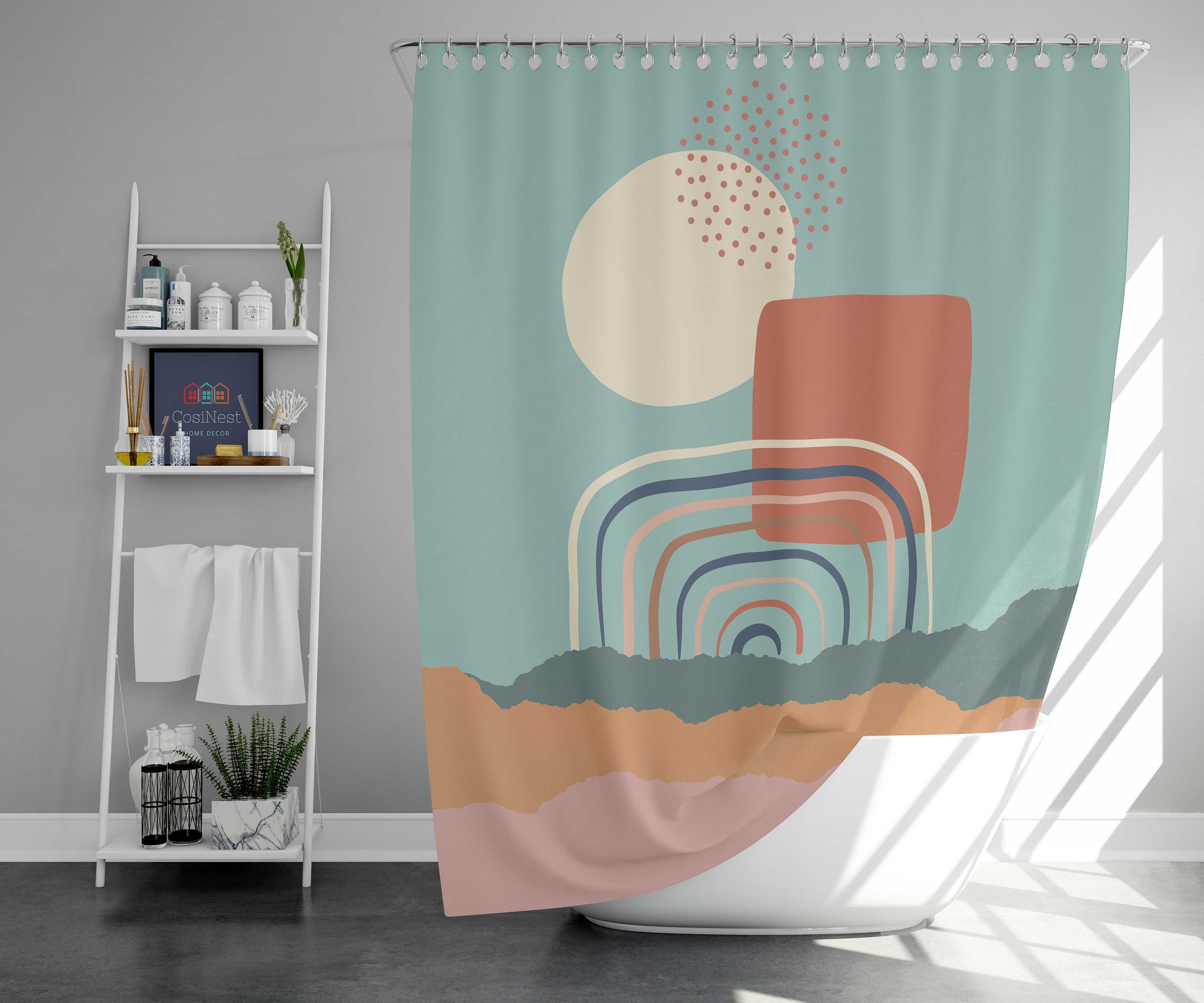 Colorful sky landscape Shower Curtain | Rainbow over the cloud fabric Bathroom Curtain and mat | Home bath Decor