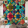 Colourful Patchwork Shower Curtain Set with Ethereal Bath Accessories