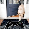 Comfortable Polyester Floor Mat with Gamepad Print Design: Reactor Blue and Hot Pink Game Area Rugs