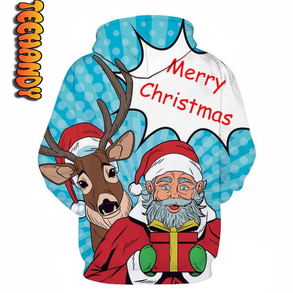 Comic Art Santa Merry Christmas Custom All Over Print 3D Hoodie - Image 2
