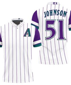 Commemorate Randy Johnson's contribution to Arizona with his 51 MLB White Purple Jersey Inspired Style Polo Shirt