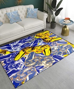Computer Game Rugs with Robot and Rocket Design - Black Carpets for Gamer Room