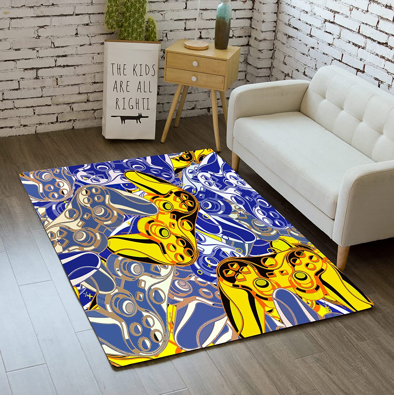 Computer Game Rugs with Robot and Rocket Design - Black Carpets for Gamer Room - Image 2