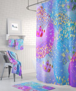 Confetti Rain Shower Curtain Optional Bath Mat Bathroom Boho Chic Pastel Abstract with Restroom Shower Curtains Print