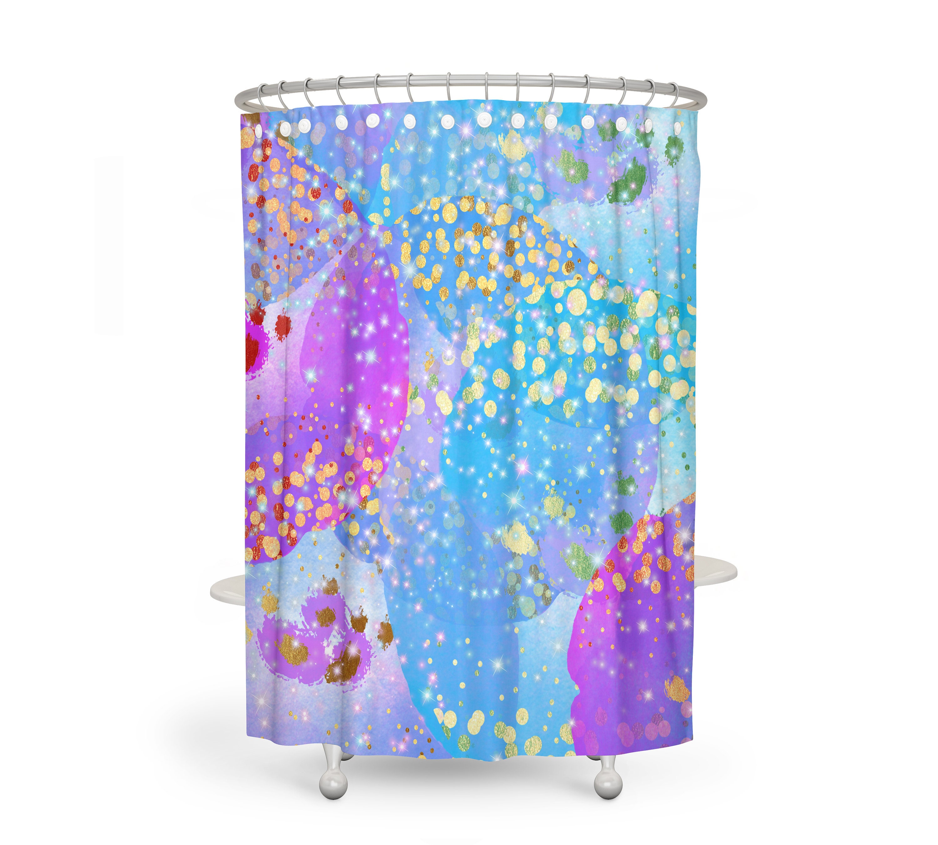 Confetti Rain Shower Curtain Optional Bath Mat Bathroom Boho Chic Pastel Abstract with Restroom Shower Curtains Print - Image 2
