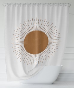 Contemporary Beige & Copper Sun Shower Curtain, Abstract Modern Bath Print, Boho Bathroom Decor