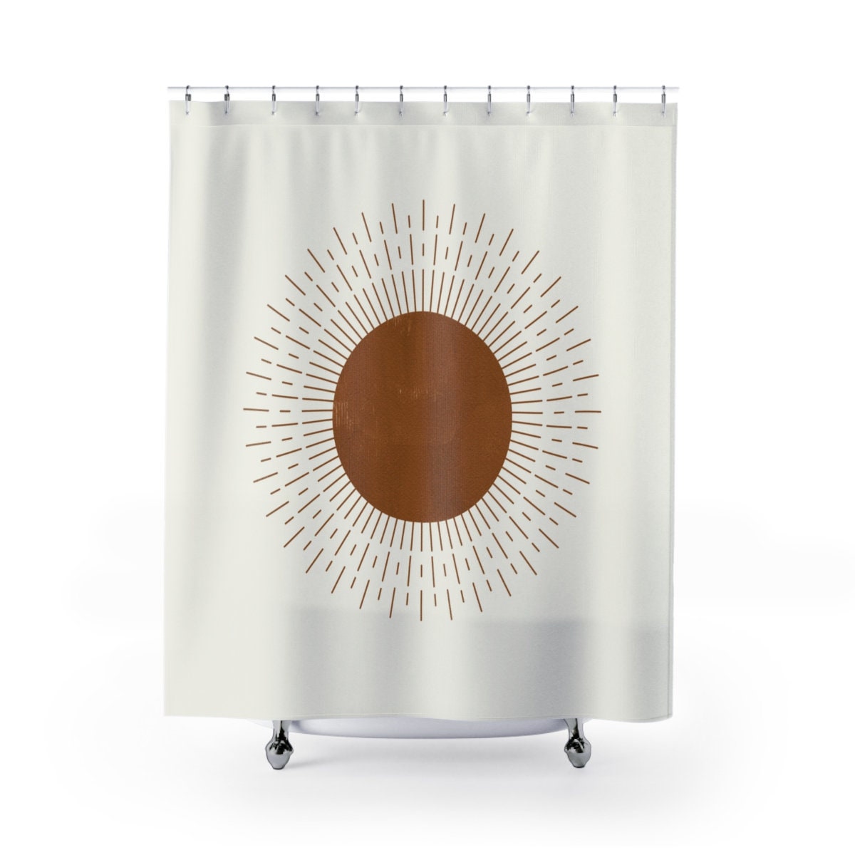 Contemporary Beige & Copper Sun Shower Curtain, Abstract Modern Bath Print, Boho Bathroom Decor - Image 2