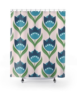 Contemporary Floral Shower Curtain | 71 x 71 inch curtain | College Dorm Decor | Chic Bath Curtain