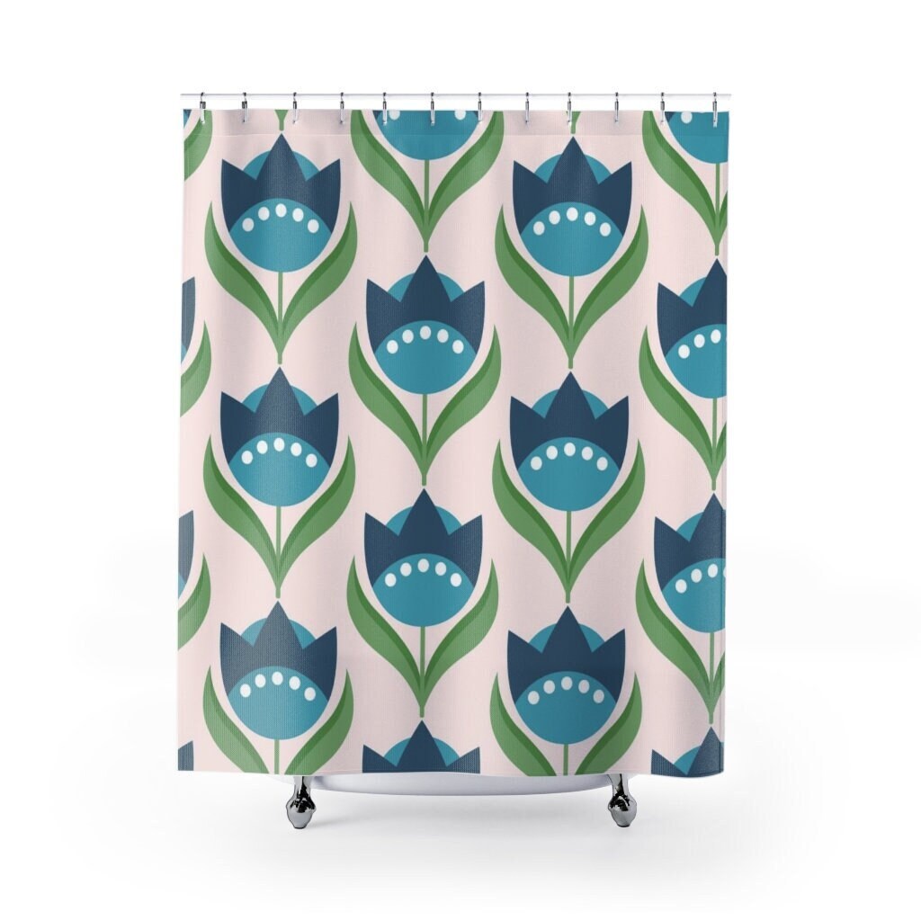 Contemporary Floral Shower Curtain | 71 x 71 inch curtain | College Dorm Decor | Chic Bath Curtain