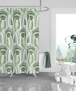 Contemporary Green Modern Abstract Shower Curtain with Optional Matching Towels and Mat for Fashionable Bathroom Decor
