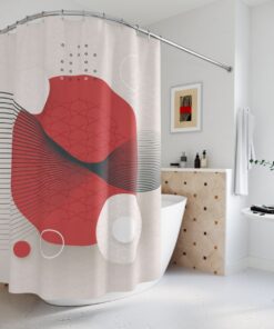 Contemporary Japanese Boho Abstract Circle Shower Curtain or Mat, Modern Pal Minimal, Japanese Bathroom Curtain