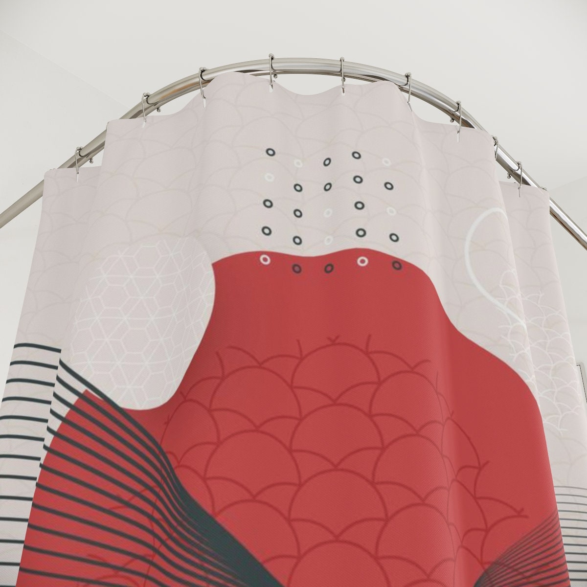 Contemporary Japanese Boho Abstract Circle Shower Curtain or Mat, Modern Pal Minimal, Japanese Bathroom Curtain - Image 3